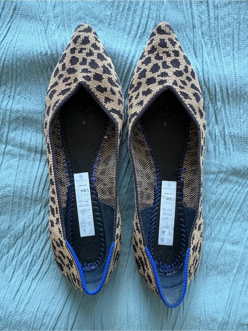 Rothy’s Leopard Print Pointed Knit Flats - Beige & Black